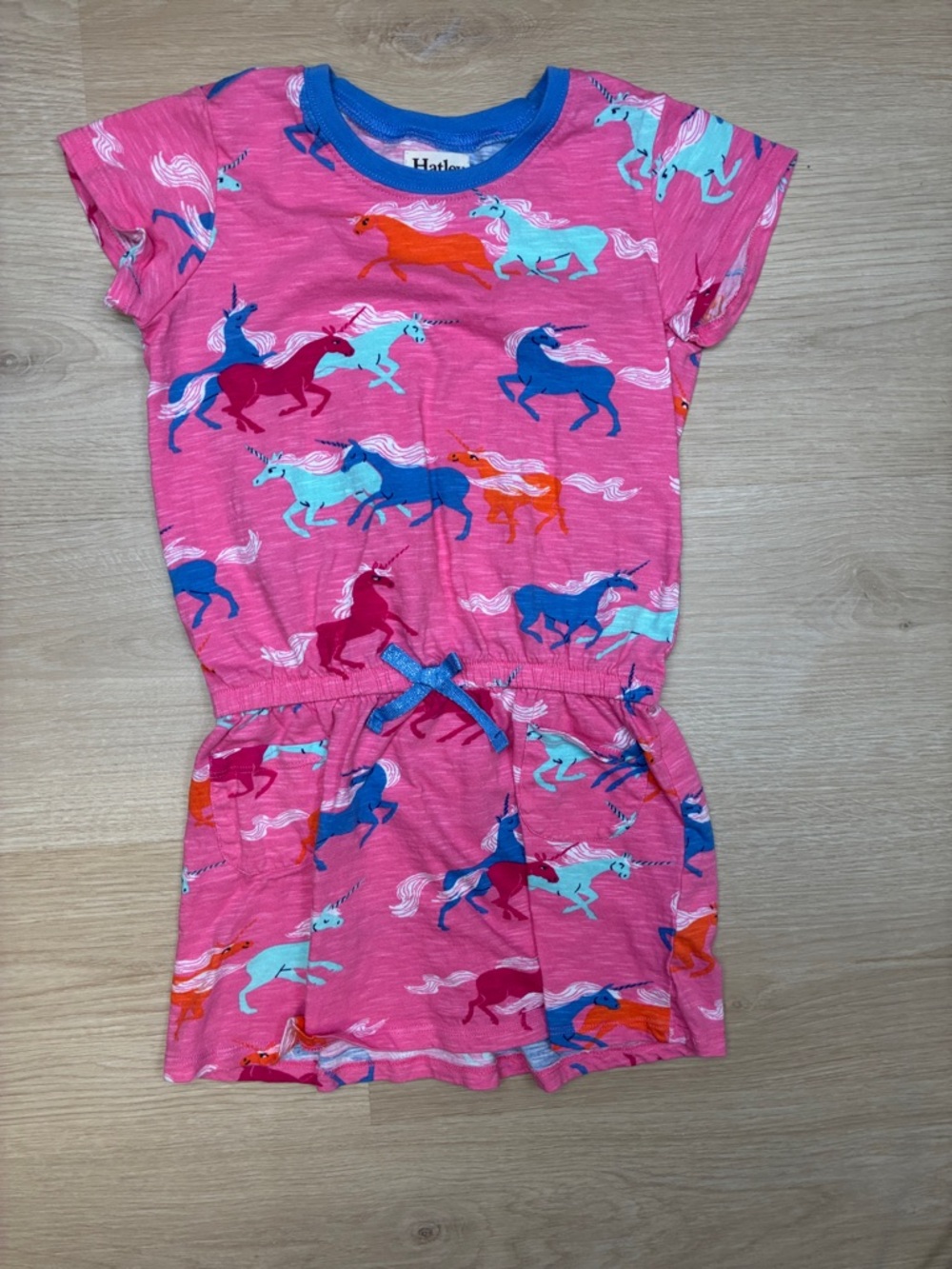 Hatley Girls’ 5 Pink Unicorn Print Girls Cinched Waist t-shirt Dress